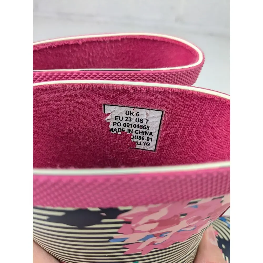 Joules Pink & Navy Floral Stripe Rain Boots Toddler UK 6 US 7